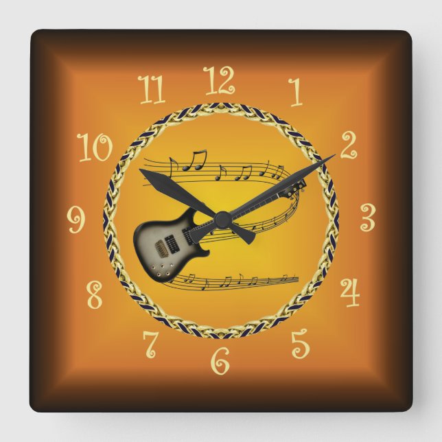 Horloge Carrée Guitare électrique 02 Scroll musical & Russet Oran (Recto)