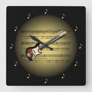 Horloge Carrée Guitare électrique 3-D Gold Globe ~ Sheet Music ~