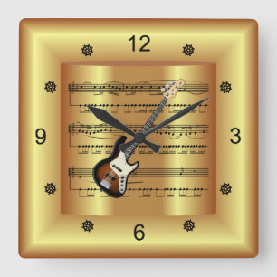 Horloge Carrée Guitare électrique~Partition courbe~Arrière - plan