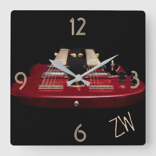 Horloge Carrée Guitare électrique rouge à double cou