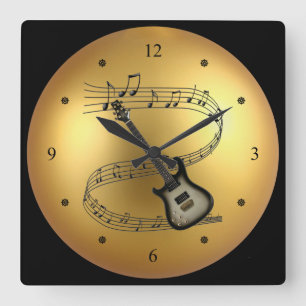 Horloge Carrée Guitare électrique ~ Scroll musical ~ Golden Globe