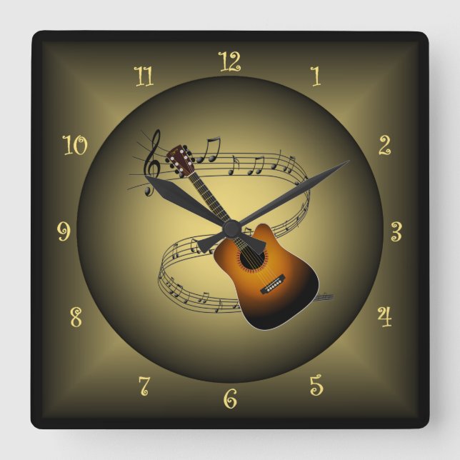 Horloge Carrée Guitare ~Globe Musical ~Instrument Musical ~Scale  (Recto)