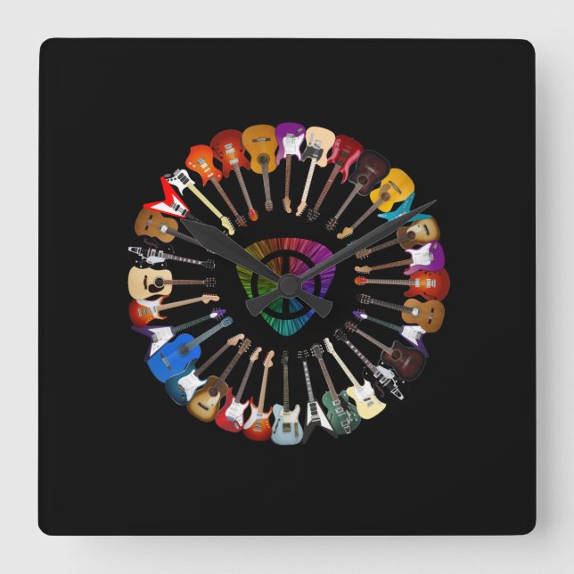 Horloge Carrée Guitare Lover | Variété guitare (Recto)