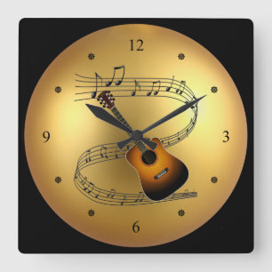 Horloge Carrée Guitare ~Scroll musical ~Golden Globe Arrière - pl