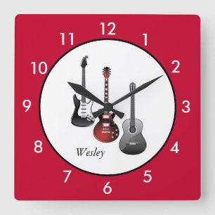 Horloge Carrée Guitares électriques personnalisées Rouge