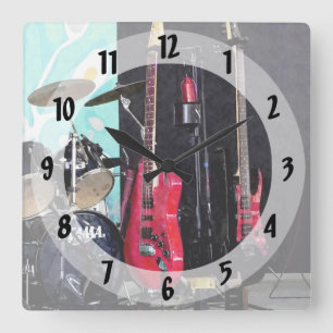 Horloge Carrée Guitars and Drums