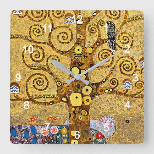 Horloge Carrée Gustav Klimt, "Arbre de vie" (Recto)
