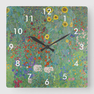 Horloge Carrée Gustav Klimt - Jardin de campagne avec tournesols