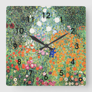 Horloge Carrée Gustav Klimt - Jardin de fleurs,