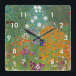 Horloge Carrée Gustav Klimt - Jardin des fleurs<br><div class="desc">Jardin aux fleurs - Gustav Klimt en 1905-1907</div>