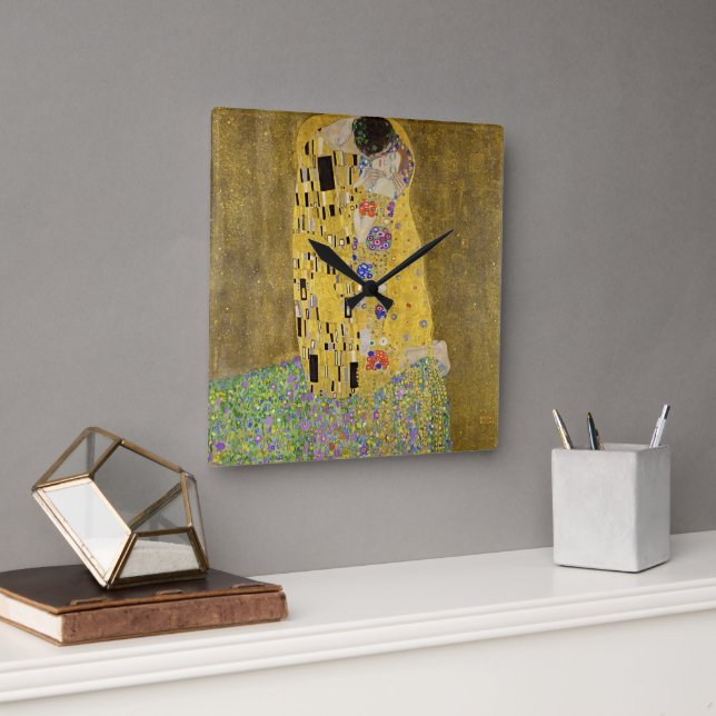 Horloge Carrée Gustav Klimt Le Baiser Chef-d'œuvre  (Bureau)