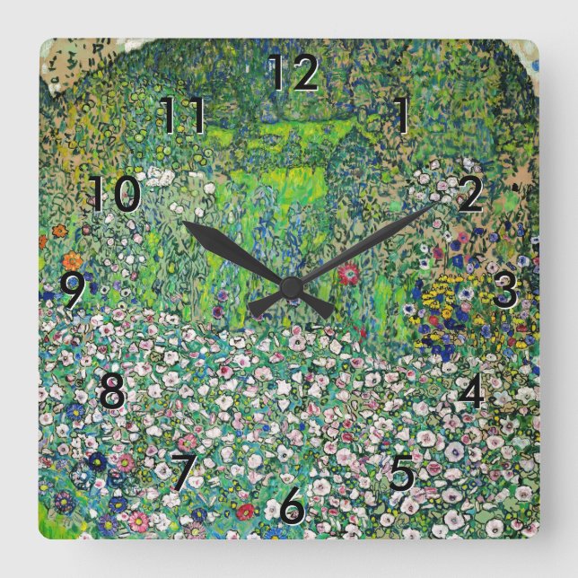 Horloge Carrée Gustav Klimt - Paysage horticole et sommet d'une c (Recto)