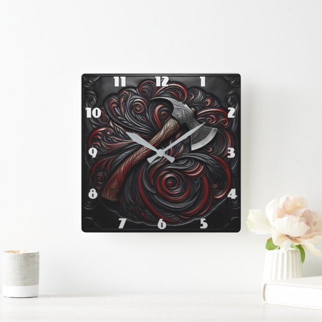 Horloge Carrée Hache de pompier décorative (Maison)