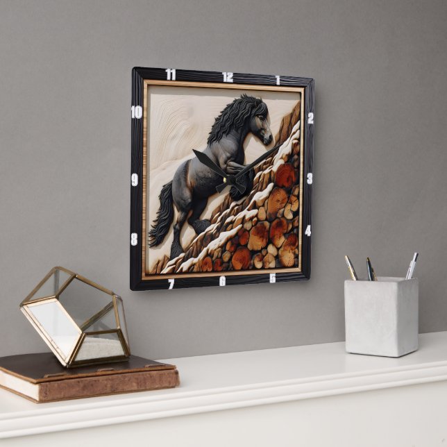 Horloge Carrée Haflinger Climat : Bois Art teinte personnalisée (Bureau)