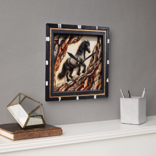 Horloge Carrée Haflinger Horse : Bois Art Style teinte