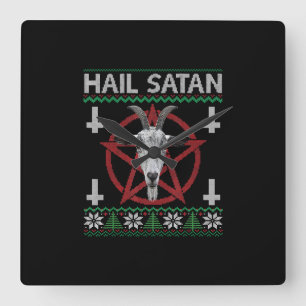 Horloge Carrée Hail Satan Tête de chèvre Pentagram Funny Satanic