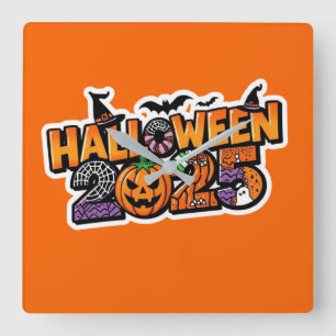 Horloge Carrée Halloween 2025 Magie – Citrouille festive