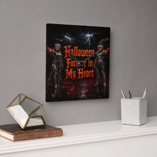 Horloge Carrée Halloween à jamais dans mon cœur Gothique Citrouil