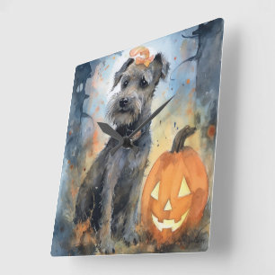 Horloge Carrée Halloween Chesapeake Bay Terrier Avec Citrouilles