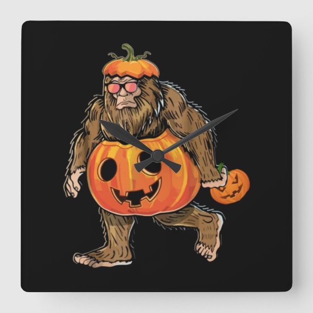 Horloge Carrée Halloween Citrouille Bigfoot (Recto)