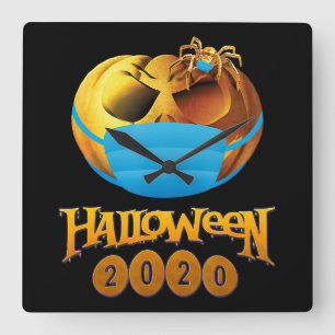 Horloge Carrée Halloween Drôle Citrouille Et Araignée Avec Masque