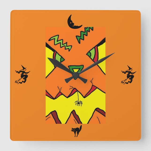 Horloge Carrée Halloween Jack O-Lantern et Spider Clock (Recto)