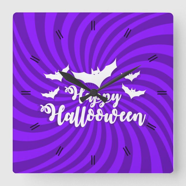 Horloge Carrée Halloween Lune Hantée Maison Carré Cloc (Recto)