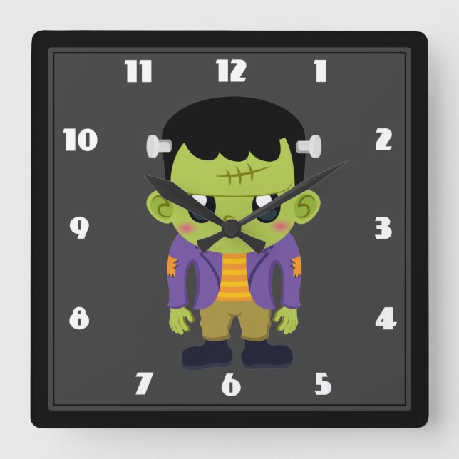 Horloge Carrée Halloween monstre Frankenstein Green (Recto)