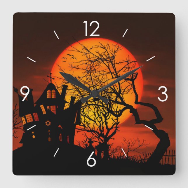 Horloge Carrée Halloween Moonlight Haunted House (Recto)