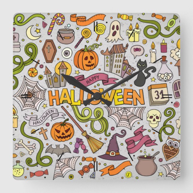 Horloge Carrée Halloween Moonlight Haunted House Square Wall Cloc (Recto)