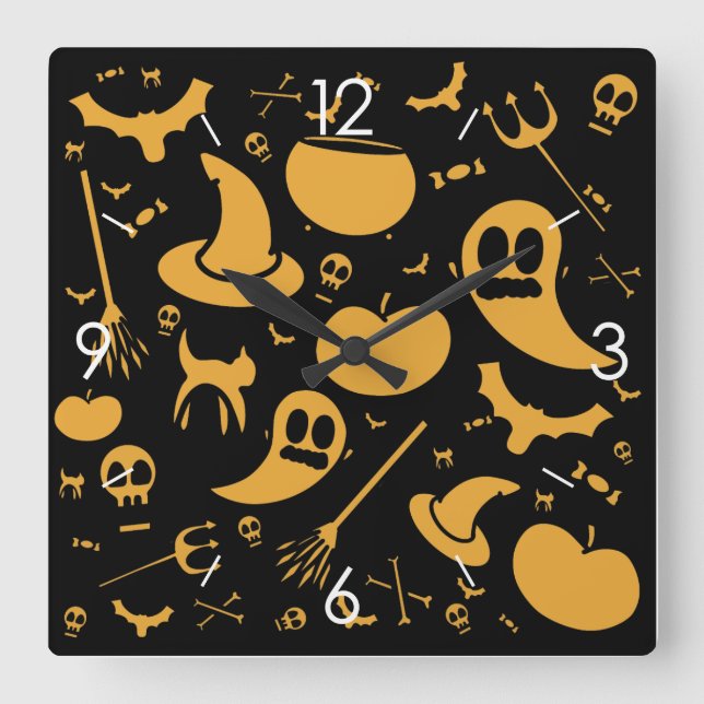 Horloge Carrée Halloween Moonlight Haunted House Square Wall Cloc (Recto)