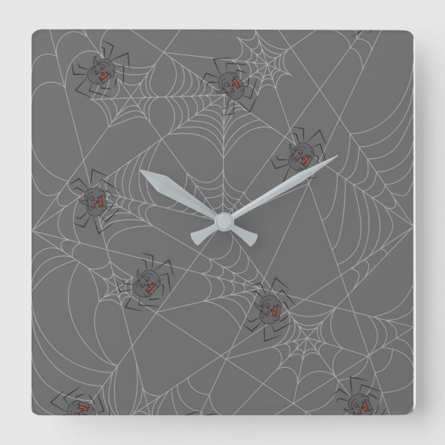 Horloge Carrée Halloween spiders web and pumpkins  (Recto)