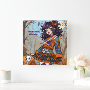 Horloge Carrée Halloween,Style Automnal Sombre, Mignon Sombre,