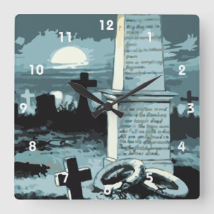 Horloge Carrée Halloween vintage, cimetière effrayant avec des to