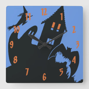 Horloge Carrée Halloween vintage, maison hantée effrayante et sor