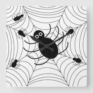 Horloge Carrée Halloween Web Black Spider