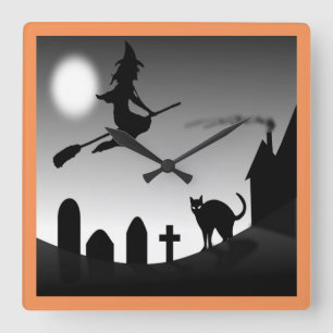 HORLOGE CARRÉE HALLOWEEN WITCH SILHOUETTE