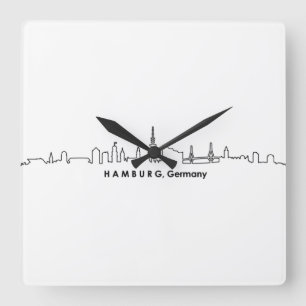 Horloge Carrée HAMBURG Elbe Allemagne City Skyline Silhouette
