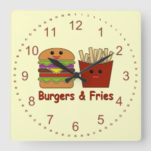 Horloge Carrée Hamburgers et fritures