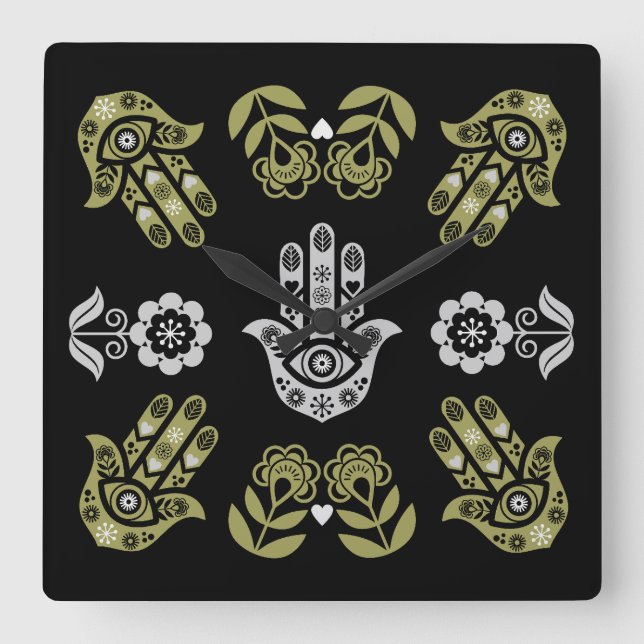 Horloge Carrée Hamsa Hand Protection Art (Recto)