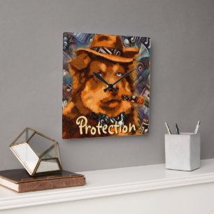 Horloge Carrée Handsome Gangster Chien avec / Blue Eyes Personnal