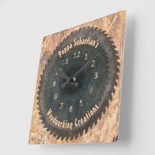 Horloge Carrée Handyman Woodworking Rustic Saw