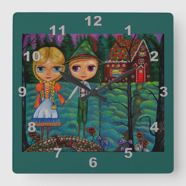 Horloge Carrée Hansel and Gretel Dolls Cute Gingerbread (Recto)