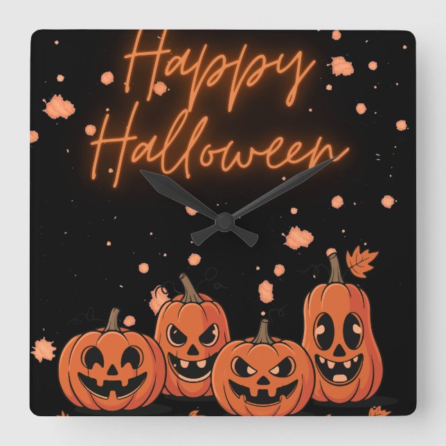 Horloge Carrée Happy Halloween Postcard (Recto)