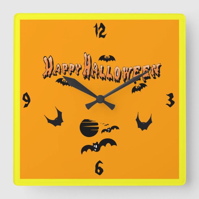 Horloge Carrée Happy Halloween & The Bats (Recto)