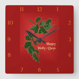 Horloge Carrée Happy Holly-Days Clock