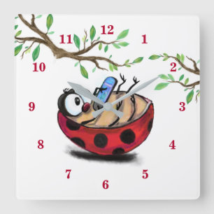 Horloge Carrée Happy Little Ladybug avec téléphone - Dessin de de