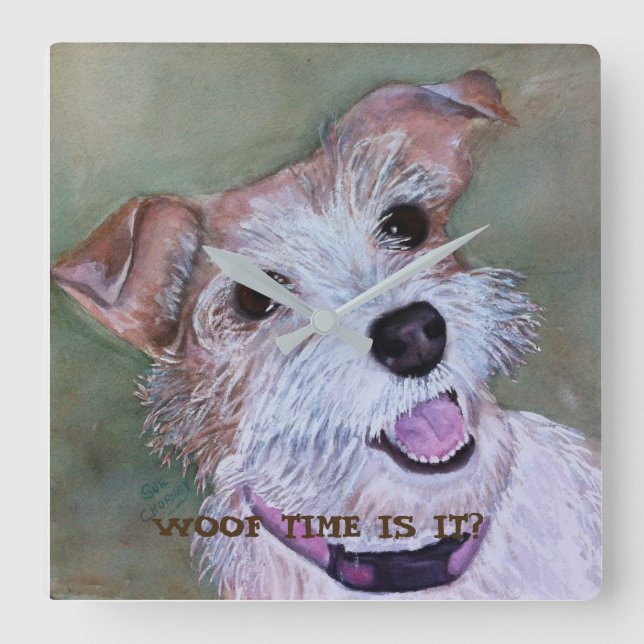 HORLOGE CARRÉE HAPPY TERRIER MIX | FERMER (Recto)