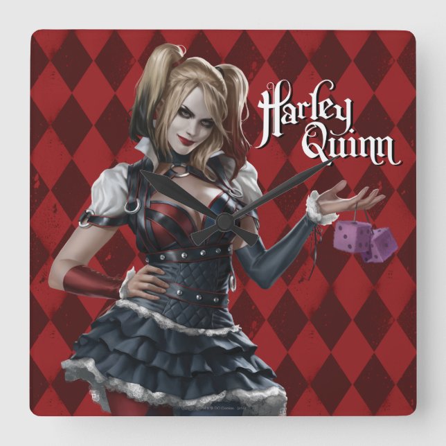Horloge Carrée Harley Quinn With Fuzzy Dice (Recto)