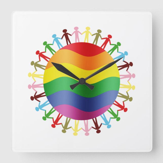 Horloge Carrée Harmonie du monde de LGBT (Recto)